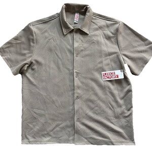 Fleece Factory XL Short Sleeve Button Up Shirt Taupe Brown Stretch NWT